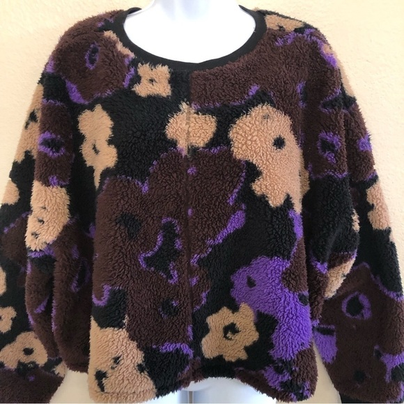 BP Women’s Black Brown Pressed Floral Teddy Bear Cropped Sweatshirt Plus Size 3X - Picture 2 of 9